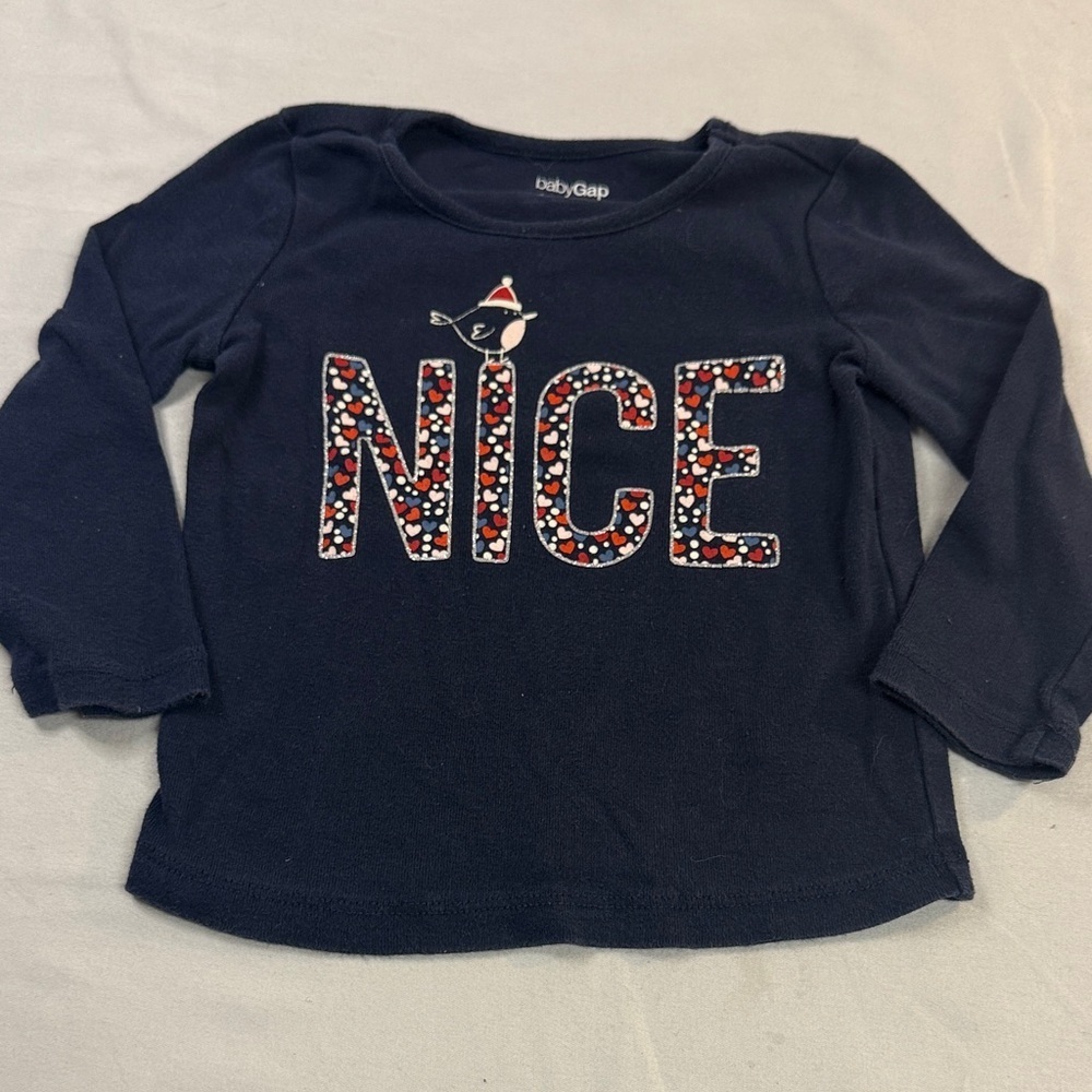 ⭐️ GAP - Kids Navy Long Sleeve Tee with 'NICE' Design